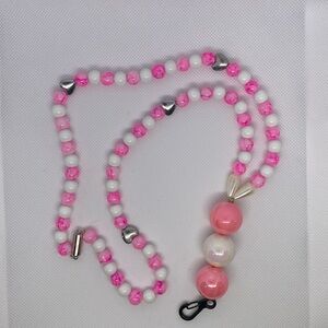 Pink and white beaded lanyard